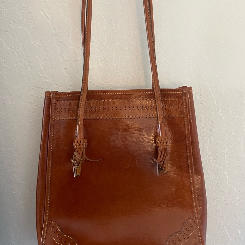 Elegant Brown Leather Tote Bag made in Spain